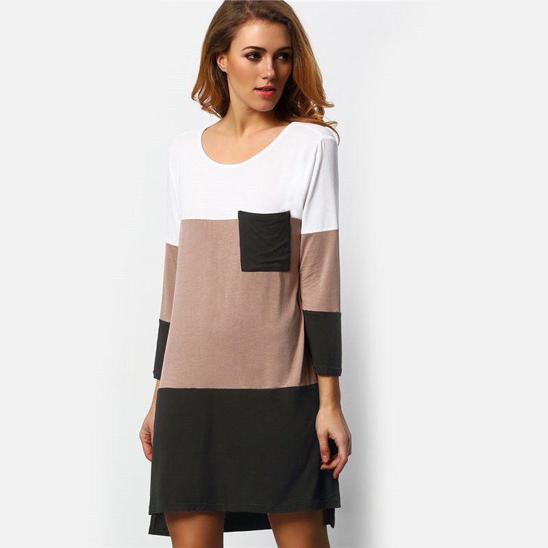 SheIn-Ladies-Dresses-2016-Summer-T-shirt-Dress-Loose-Casual-Womens-Black-White-Color-Block-Pockets-M-32605666912