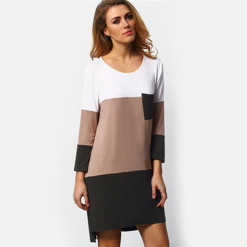 SheIn-Ladies-Dresses-2016-Summer-T-shirt-Dress-Loose-Casual-Womens-Black-White-Color-Block-Pockets-M-32605666912