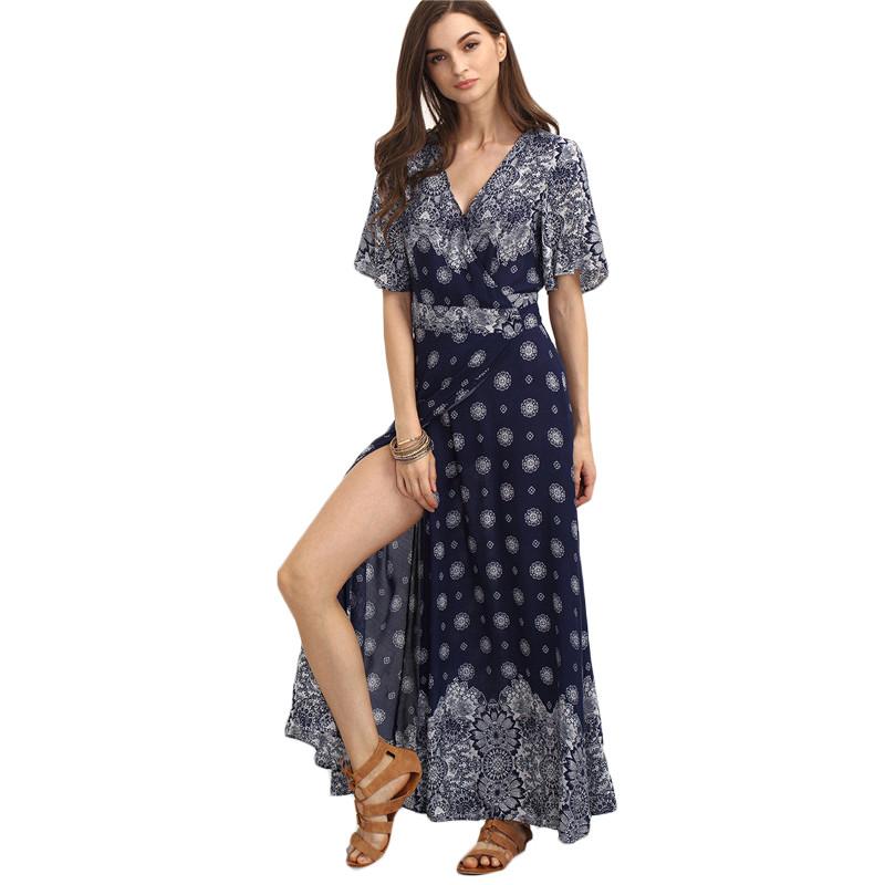 SheIn-Ladies-Summer-Long-Dresses-With-Sleeve-Womens-Vintage-Multicolor-Print-V-Neck-Half-Sleeve-Spli-32693888661