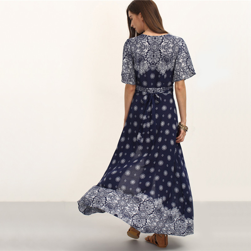 SheIn-Ladies-Summer-Long-Dresses-With-Sleeve-Womens-Vintage-Multicolor-Print-V-Neck-Half-Sleeve-Spli-32693888661