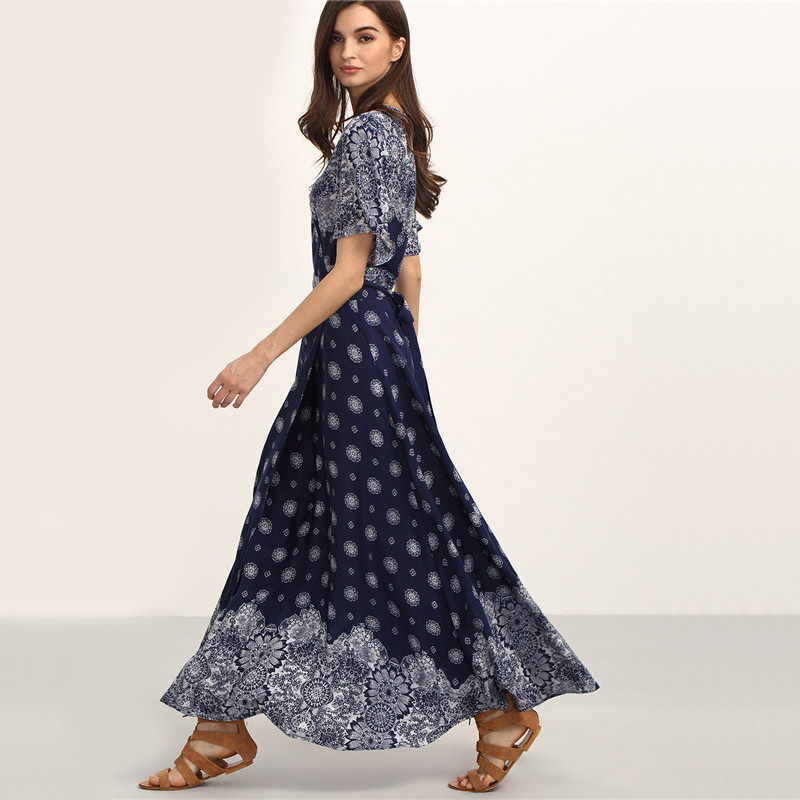 SheIn-Ladies-Summer-Long-Dresses-With-Sleeve-Womens-Vintage-Multicolor-Print-V-Neck-Half-Sleeve-Spli-32693888661