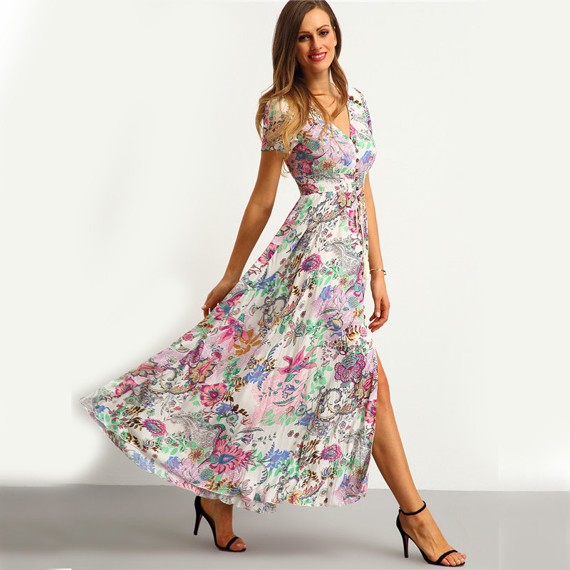 SheIn-Multicolor-Floral-Print-Button-Split-Front-Flare-Beach-Wear-Boho-Maxi-Dress-Women-Short-Sleeve-32638707178