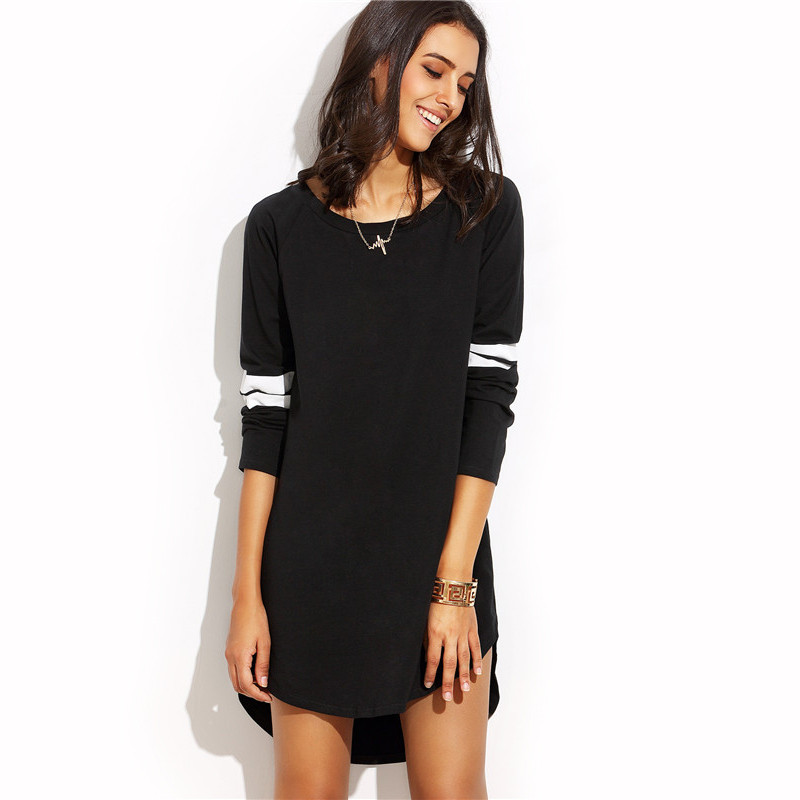 SheIn-Woman-Autumn-Shift-Dresses-Ladies-Black-With-White-Striped-Round-Neck-Long-Sleeve-Casual-High--32723680191