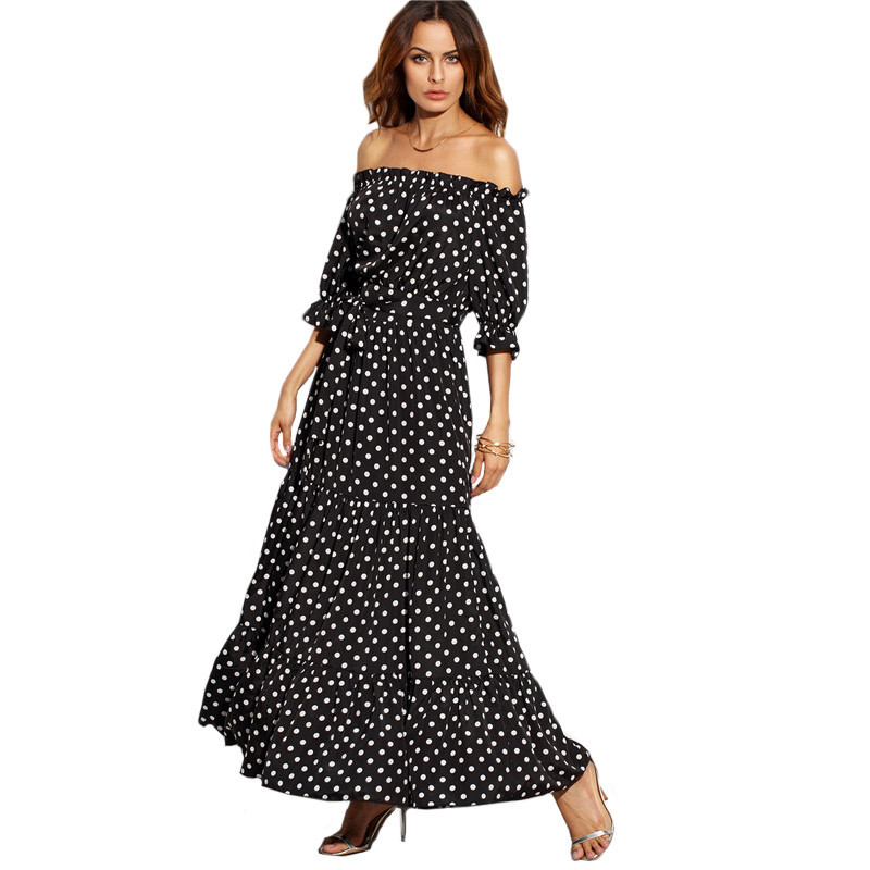 SheIn-Women-Summer-Beach-Long-Dresses-Ladies-Black-and-White-Polka-Dot-Off-The-Shoulder-Half-Sleeve--32727253979