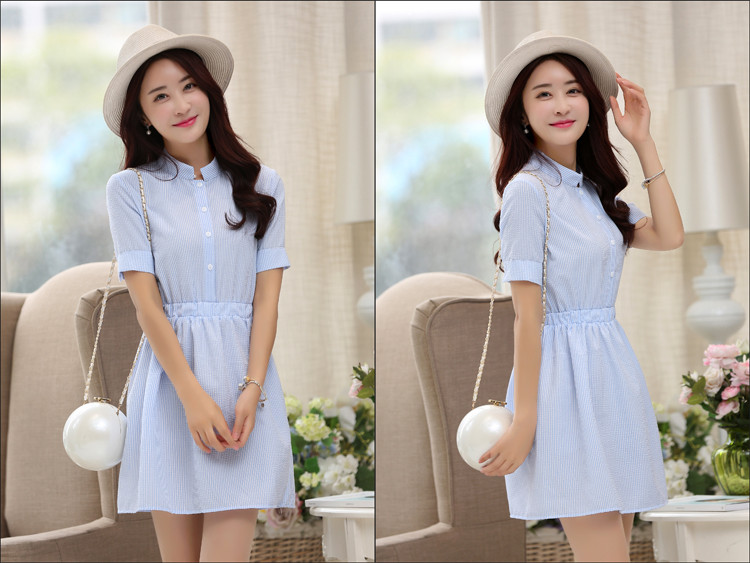 Shirt-Dress-Women-Summer-Dress-2017-Fashion-Korean-Female-Short-Sleeve-White-And-Blue-Striped-Linen--32656699425