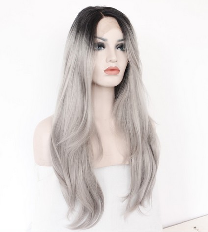 Silk-Straight-Ombre-Silver-Grey-Heat-Resistant-Synthetic-Lace-Front-Wig-2-Tones-Natural-BlackGrey-Ha-32596190153