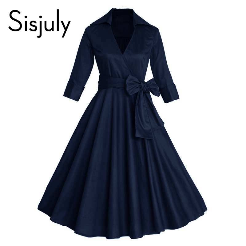 Sisjuly-Vintage-women-autumn-dress-1950s-festa-Dress-half-sleeve-turn-down-collar-A-line-elegant-Par-32760995592