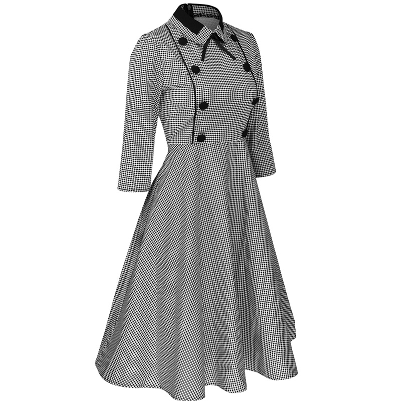 Sisjuly-vintage-spring-women-dress-1950s-with-gray-and-white-plaids-a-line-dress-button-bow-elegant--32772663972