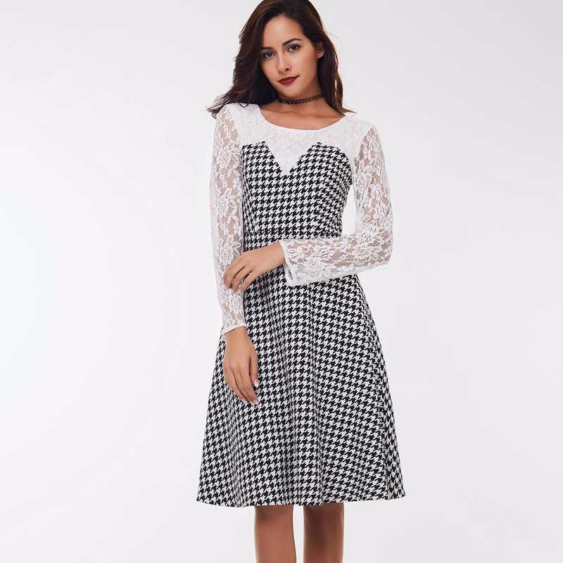 Sisjuly-women-casual-dress-fashion-white-black-patchwork-lace-plaid-dress-spring-female-party-style--32749141829