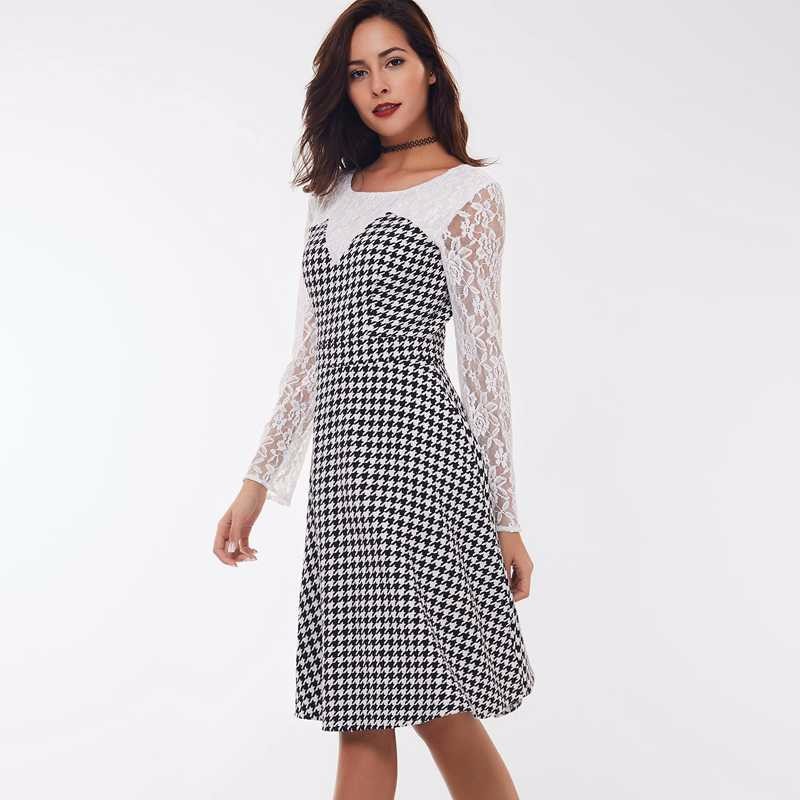Sisjuly-women-casual-dress-fashion-white-black-patchwork-lace-plaid-dress-spring-female-party-style--32749141829