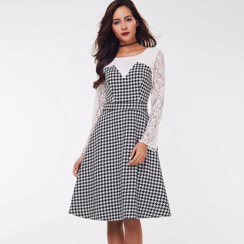 Sisjuly-women-casual-dress-fashion-white-black-patchwork-lace-plaid-dress-spring-female-party-style--32749141829