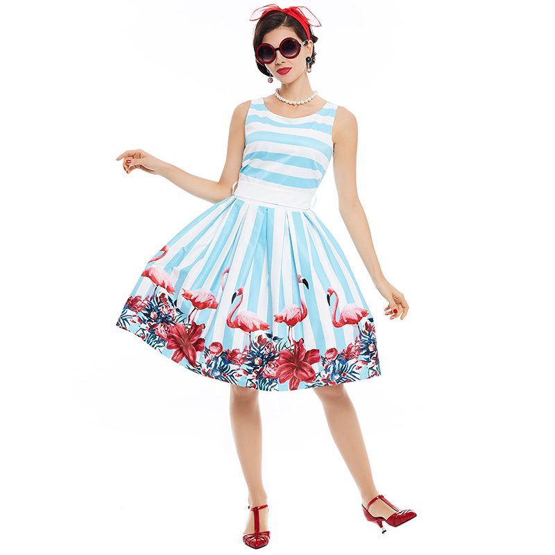 Sisjuly-women-pin-up-vintage-dress-floral-print-rockabilly-bow-belt--dresses-blue-white-stripe-summe-32799322339