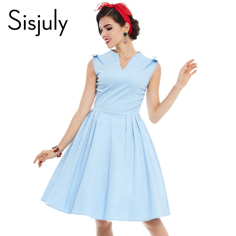 Sisjuly-women-vintage-dress-summer-elegant-1950s-retro-sleeveless-dresses-party-style-blue-A-Line-50-32796039345