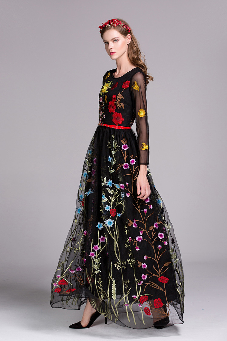 Sophisticated-Embroidery-Dress-2016-Summer-New-Fashion-Daily-with-Belt-34-Sleeve-Ankle-Length-Dress-32709362047