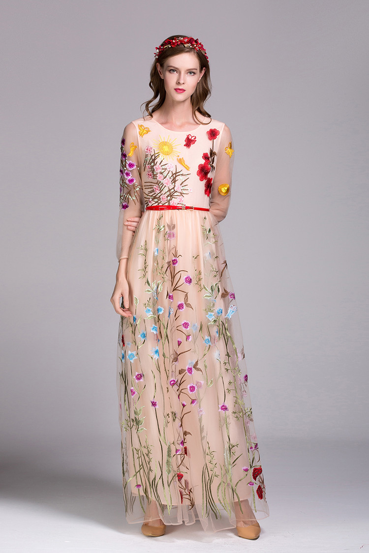 Sophisticated-Embroidery-Dress-2016-Summer-New-Fashion-Daily-with-Belt-34-Sleeve-Ankle-Length-Dress-32709362047