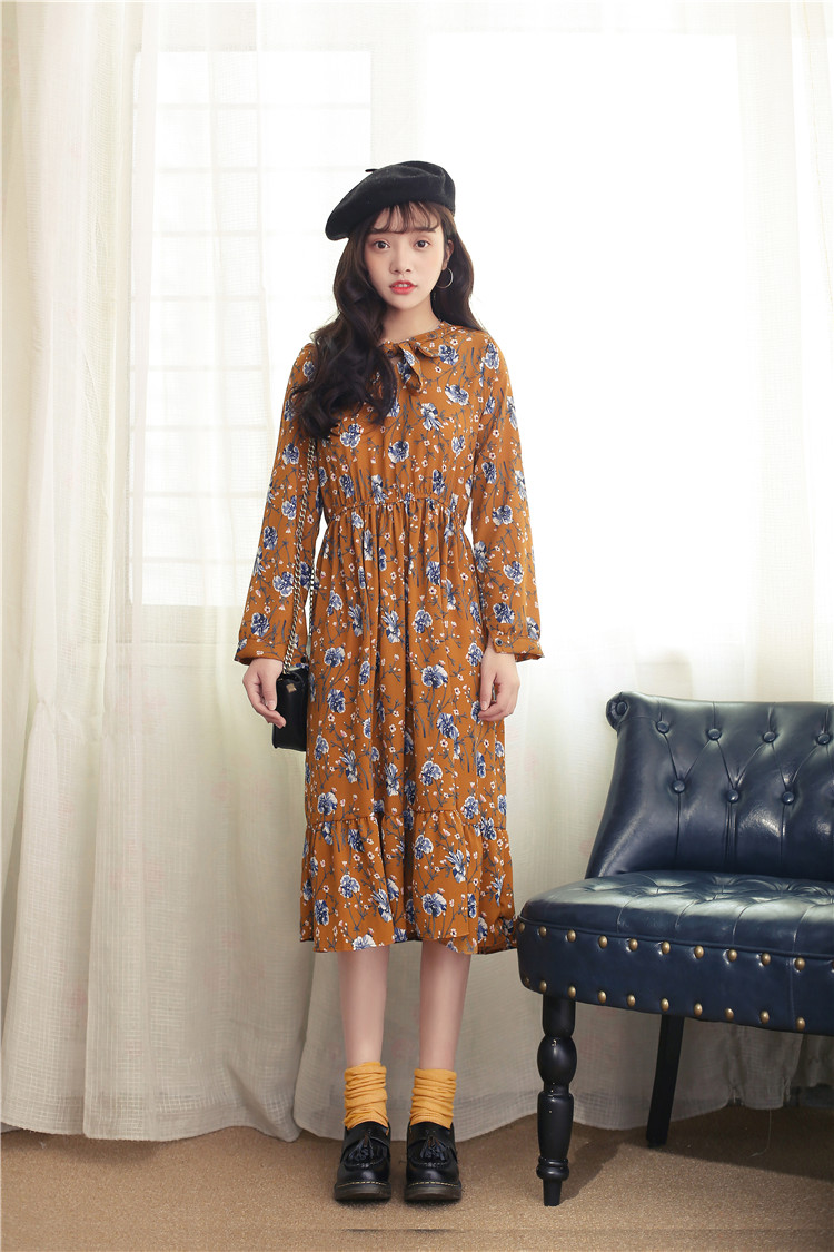 Spring-Fashion-New-Chiffon-Flowers-Printed-Dress-Women-Long-Sleeve-Elastic-Waist-Loose-Elegant-Dress-32793540490