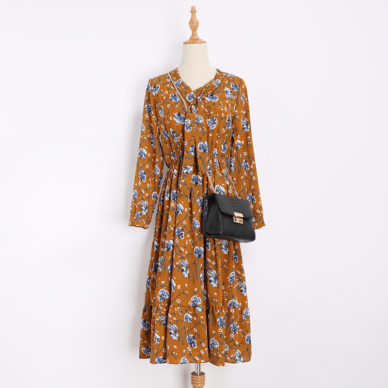 Spring-Fashion-New-Chiffon-Flowers-Printed-Dress-Women-Long-Sleeve-Elastic-Waist-Loose-Elegant-Dress-32793540490