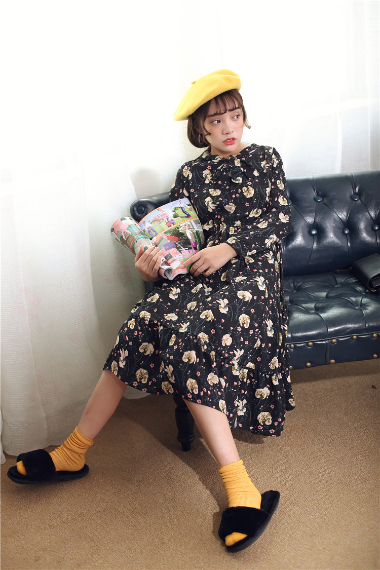 Spring-Fashion-New-Chiffon-Flowers-Printed-Dress-Women-Long-Sleeve-Elastic-Waist-Loose-Elegant-Dress-32793540490