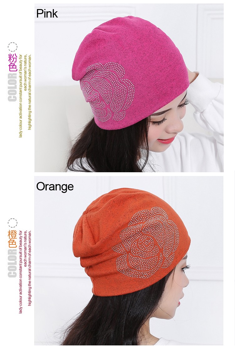 Spring-and-Autumn-ladies-beanie-knitted-hat-women-flower-rhinestones-hats-for-women39s-skullies-caps-32697214175