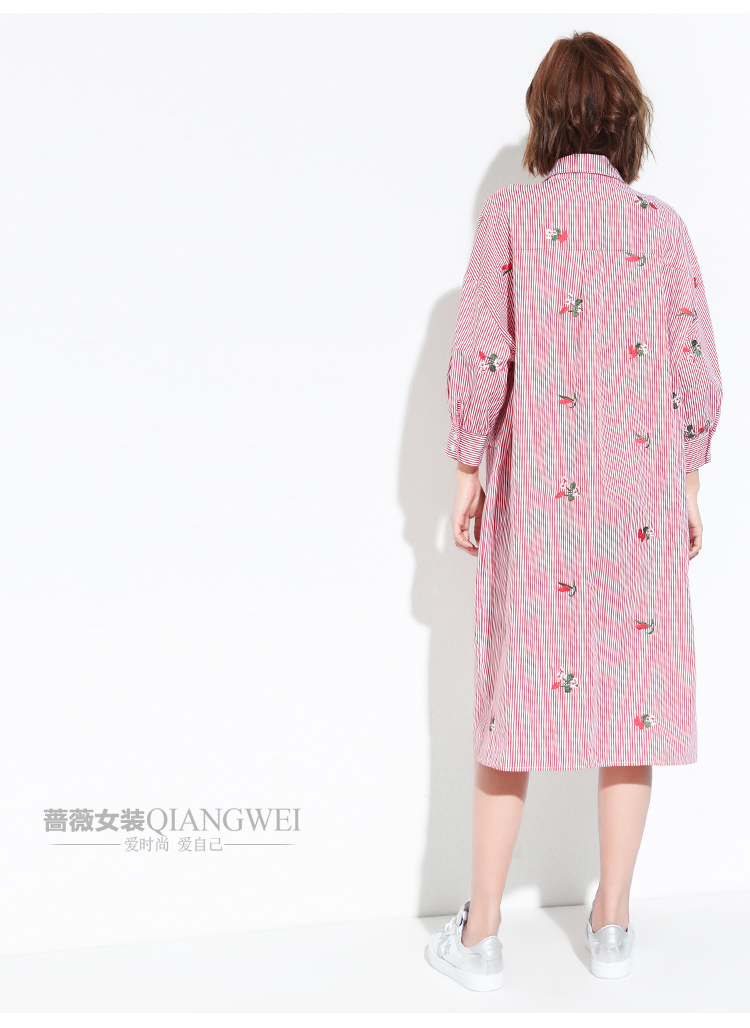 Striped-Lapel-Shirt-Dress-Batwing-Sleeve-Print-Embroidery-Shirt-Dress-Three-Quarter-Sleeve-Fow-Women-32804235965