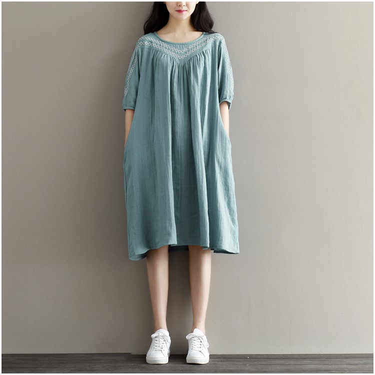 Summer-Dress-Blue-Color-Half-Sleeve-O-Neck-Cotton-Dress-Casual-Loose-Loose-Waist-Vintage-Women-Dress-32695645523