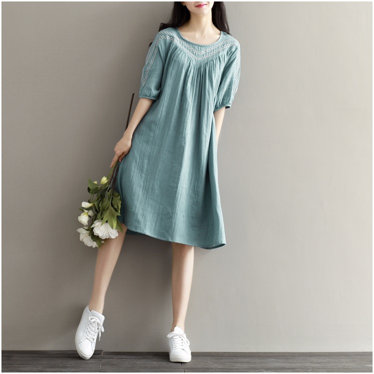 Summer-Dress-Blue-Color-Half-Sleeve-O-Neck-Cotton-Dress-Casual-Loose-Loose-Waist-Vintage-Women-Dress-32695645523