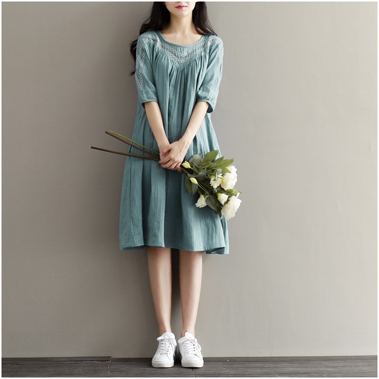 Summer-Dress-Blue-Color-Half-Sleeve-O-Neck-Cotton-Dress-Casual-Loose-Loose-Waist-Vintage-Women-Dress-32695645523