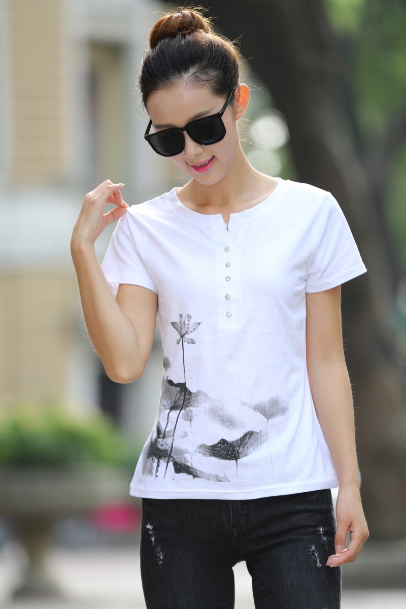 Summer-Female-T-shirt-Plus-Size-Women-Cute-Print-T-shirt-Basic-Chinese-ink-painting-style-Lotus-Shor-32627144722