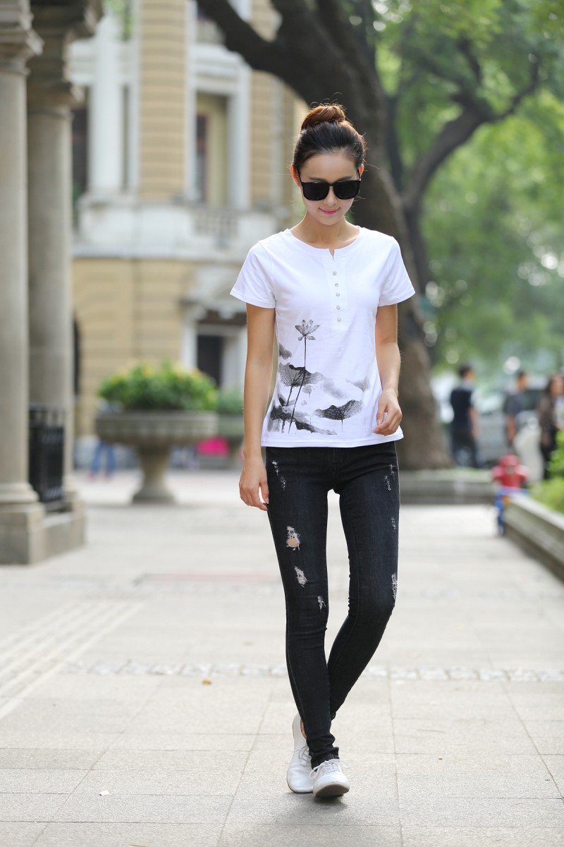 Summer-Female-T-shirt-Plus-Size-Women-Cute-Print-T-shirt-Basic-Chinese-ink-painting-style-Lotus-Shor-32627144722