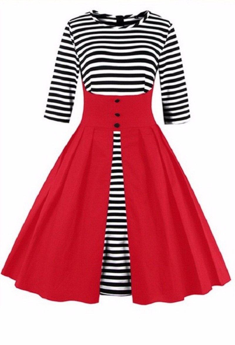 T39O-Stripe-34-Sleeve-Swing-Dress-4xl-5xl-Plus-Size-Button-Tunic-Ruffled-A-Line-Prom-Party-Club-Casu-32776750200