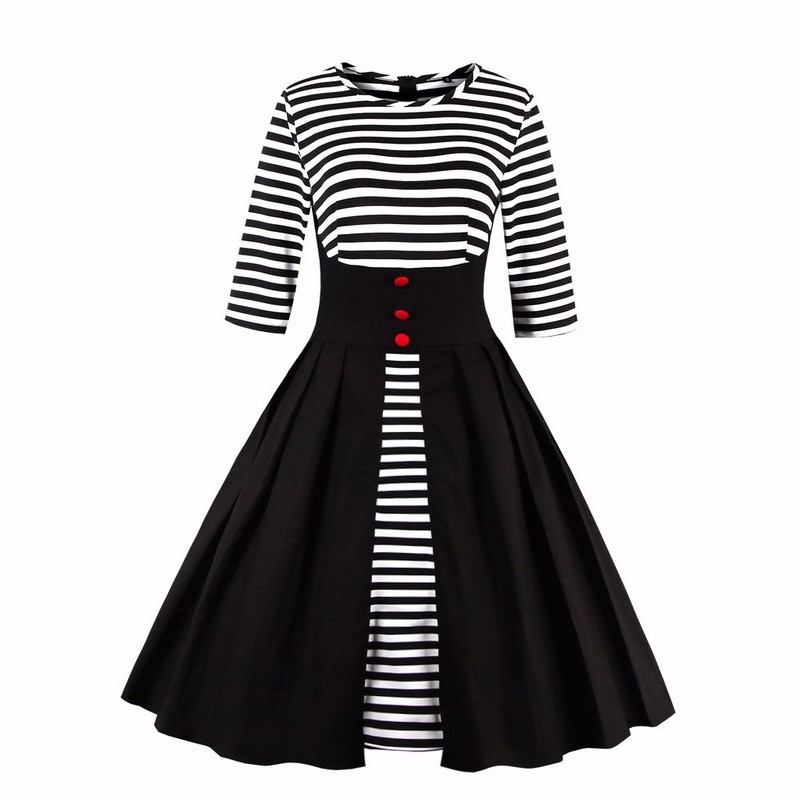 T39O-Stripe-34-Sleeve-Swing-Dress-4xl-5xl-Plus-Size-Button-Tunic-Ruffled-A-Line-Prom-Party-Club-Casu-32776750200