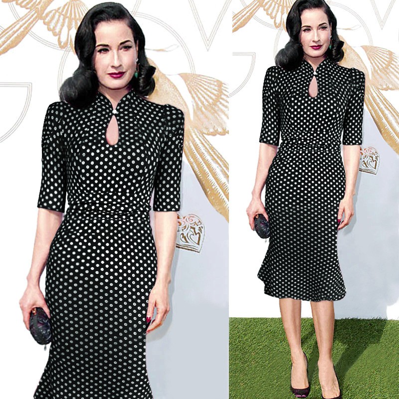 T39O-Winter-Autumn-Elegant-Dress-Work-Charming-Women-Keyhole-Half-sleeve-office-Stand-collar-Mermaid-32701261330