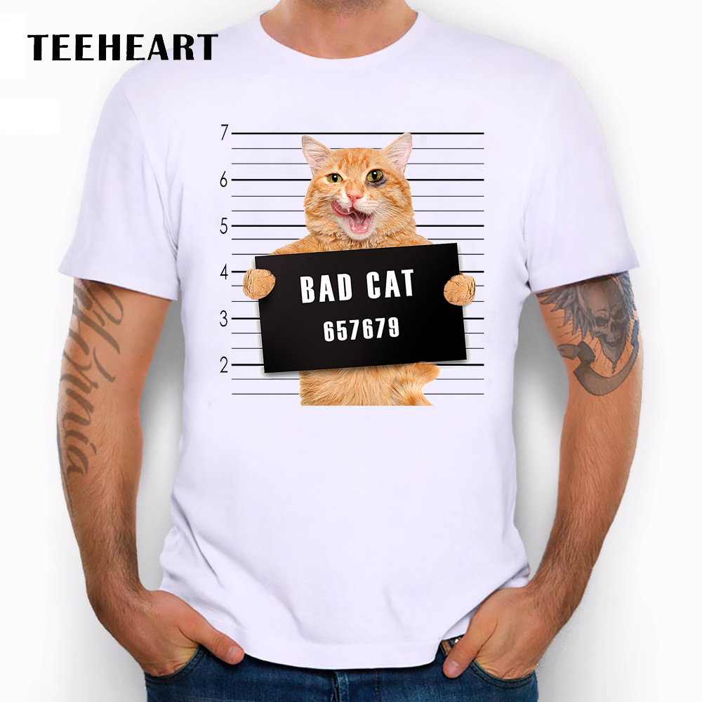 TEEHEART-Men39s-Bad-Cat-Police-Dept-Print-T-Shirt-Cool-Cat-t-shirt-men-summer-White-T-shirt--hipster-32792797523