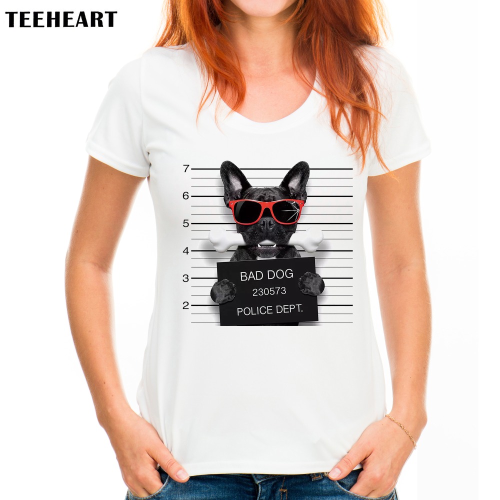 TEEHEART-Women-Fashion-French-Bulldog-Design-T-shirt-Novelty-Tops-Lady-bad-pug-Printed-Short-Sleeve--32692311014