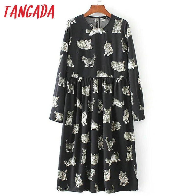 Tangada-Fashion-Black-Dress-Cats-Printed-2017-Midi-Dresses-Women-Clothes-Elegant-Vintage-Long-Sleeve-32781112375
