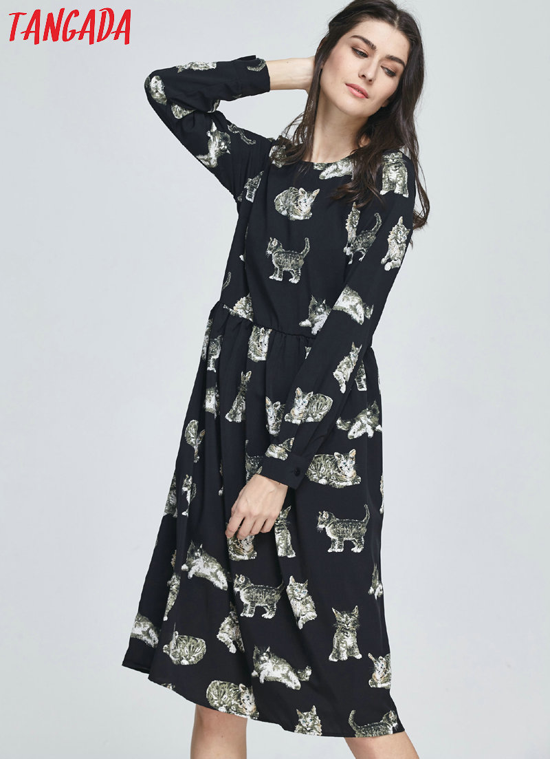Tangada-Fashion-Black-Dress-Cats-Printed-2017-Midi-Dresses-Women-Clothes-Elegant-Vintage-Long-Sleeve-32781112375