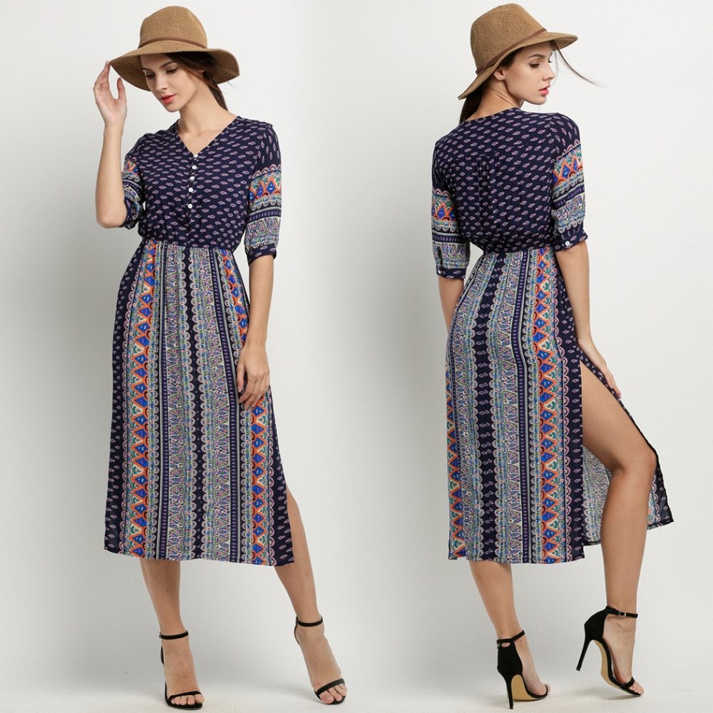 Tengeio-New-Women-Bohemian-beach-dress-Casual-Half-Sleeve-Floral-Print-V-Neck-Button-Maxi-Long-Dress-32788188031