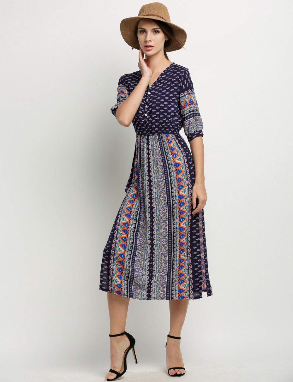 Tengeio-New-Women-Bohemian-beach-dress-Casual-Half-Sleeve-Floral-Print-V-Neck-Button-Maxi-Long-Dress-32788188031