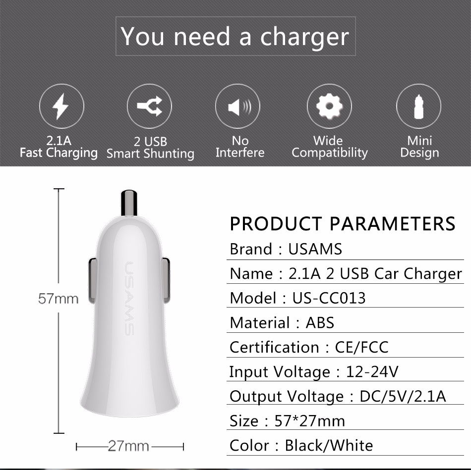 USAMS-Car-Charger-Max-21A-Dual-USB-Port-Mobile-Phone-Adapter-Car-Charger-for-iPhone-Samsung-LG-With--32676034134