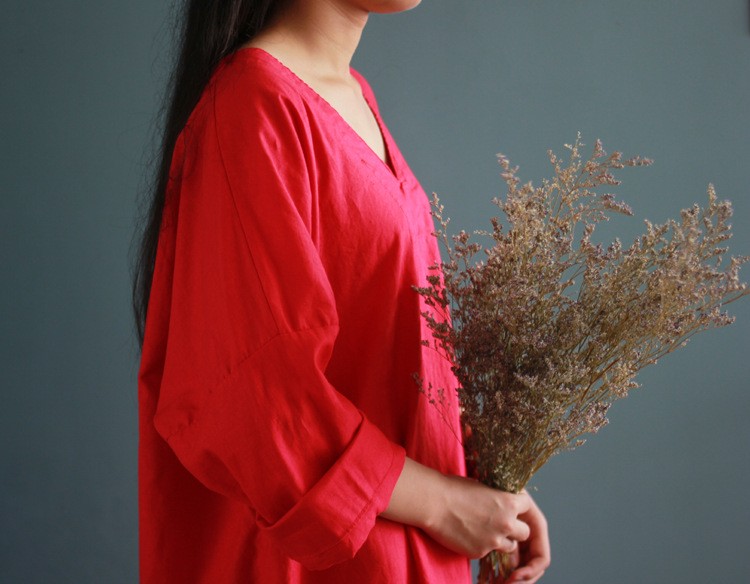 V-collar-cotton-linen-long-gown-New-2016-autumn-half-sleeve-loose-waist-casual-dresses-for-female-Vi-32707808807