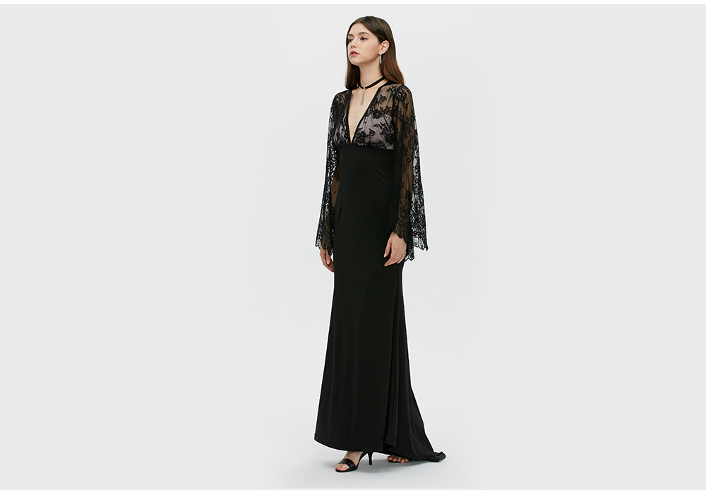 VESTLINDA-Sexy-Club-Dress-Women-Evening-Party-Dresses-Black-Lace-Flare-Sleeve-See-through-Backless-L-32789244582