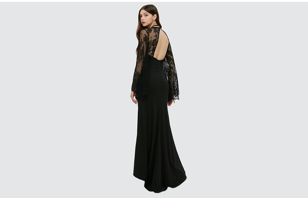 VESTLINDA-Sexy-Club-Dress-Women-Evening-Party-Dresses-Black-Lace-Flare-Sleeve-See-through-Backless-L-32789244582