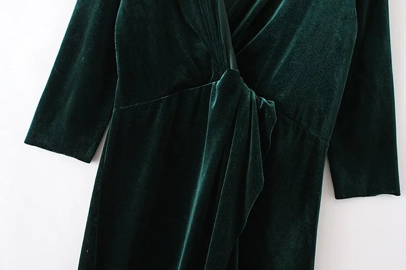 Winter-Velvet-Dress-Cross-Deep-V-Long-Sleeve-Sexy-robe-Solid-Color-Women-Casual-Dresses-Plus-Size-XZ-32772671484