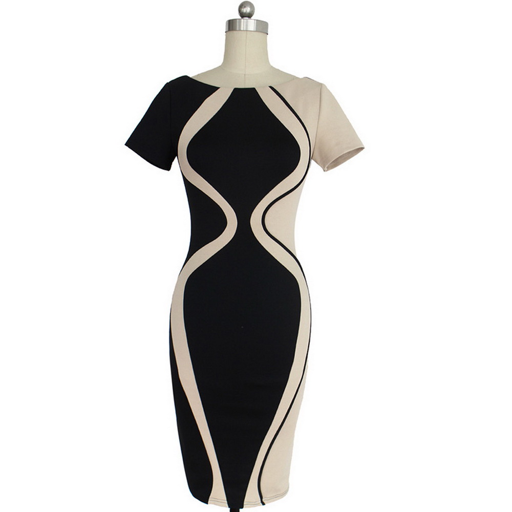 Women-Elegant-Optical-Illusion-Colorblock-Contrast-Patchwork-Dress-O-Neck-Bodycon-Casual-Office-Penc-32750098526