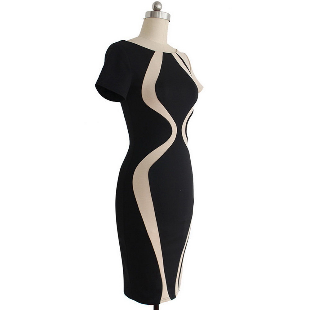Women-Elegant-Optical-Illusion-Colorblock-Contrast-Patchwork-Dress-O-Neck-Bodycon-Casual-Office-Penc-32750098526