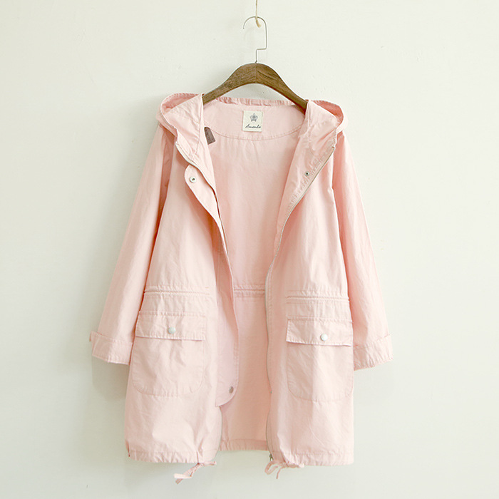 Women-Simple-Solid-color-Autumn-Mori-Girl-Trench-Coat-Ladies-Waisted-Zipper-Hooded-Pockets-Coat-Outw-32718310545