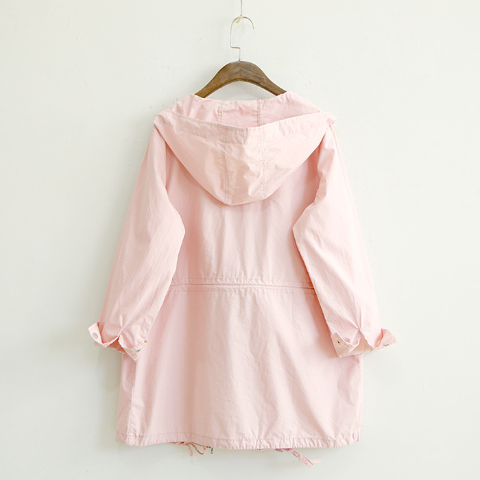 Women-Simple-Solid-color-Autumn-Mori-Girl-Trench-Coat-Ladies-Waisted-Zipper-Hooded-Pockets-Coat-Outw-32718310545