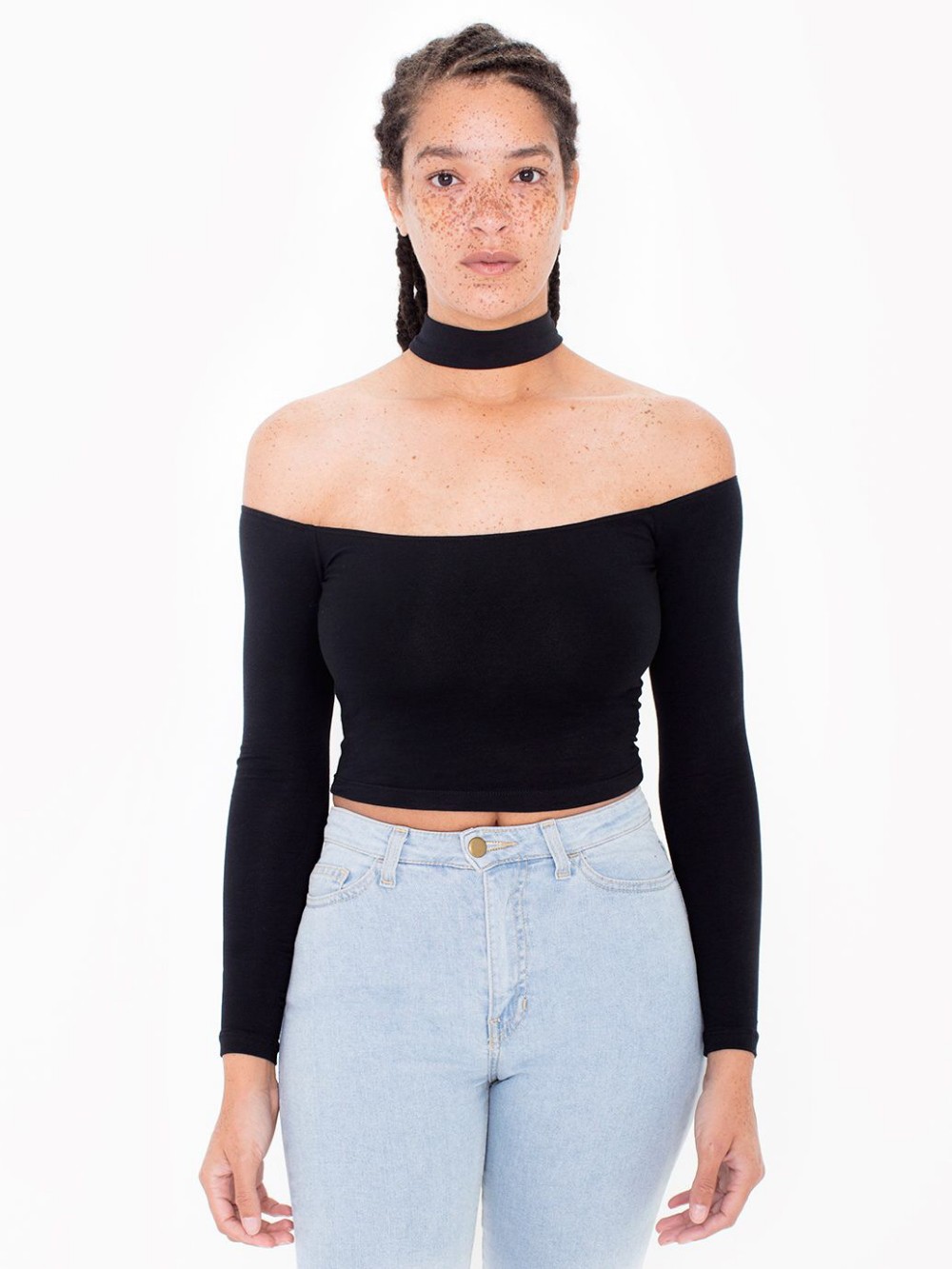 Women-Slash-Neck-Off-Shoulder-Cotton-Halter-Choker-Neckline-long-sleeve-Choker-classic-crop-Top-32552732838
