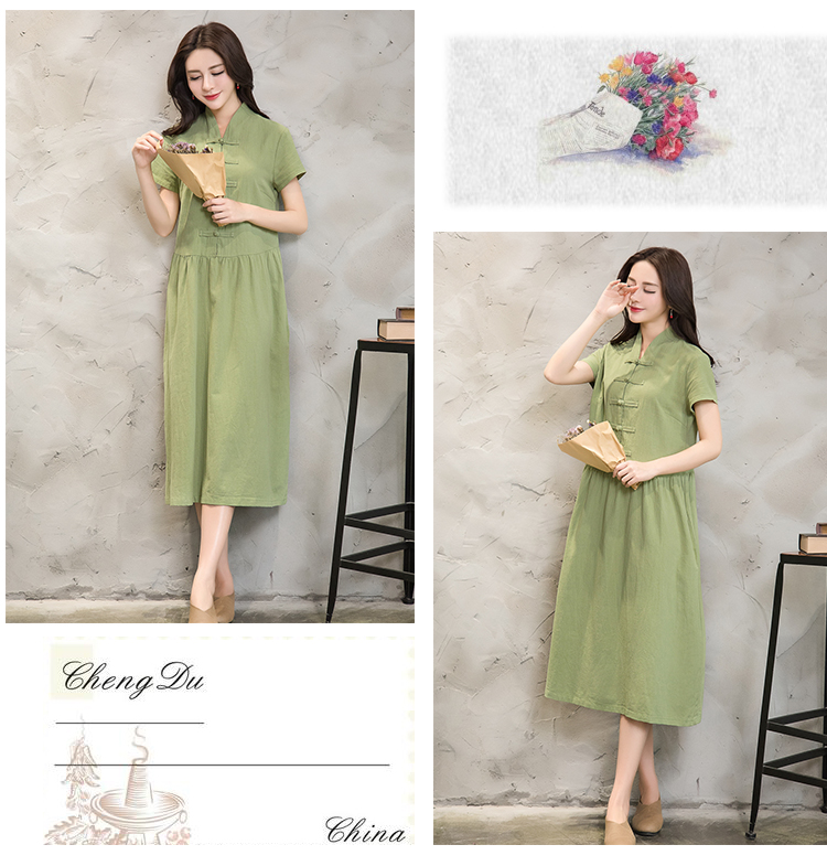 Women-Summer-Dress-Green-Yellow-Black-V-Neck-Cotton-Linen-Dress-Casual-Loose-Short-Sleeve-Dress-Size-32792448484