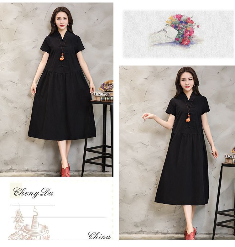 Women-Summer-Dress-Green-Yellow-Black-V-Neck-Cotton-Linen-Dress-Casual-Loose-Short-Sleeve-Dress-Size-32792448484